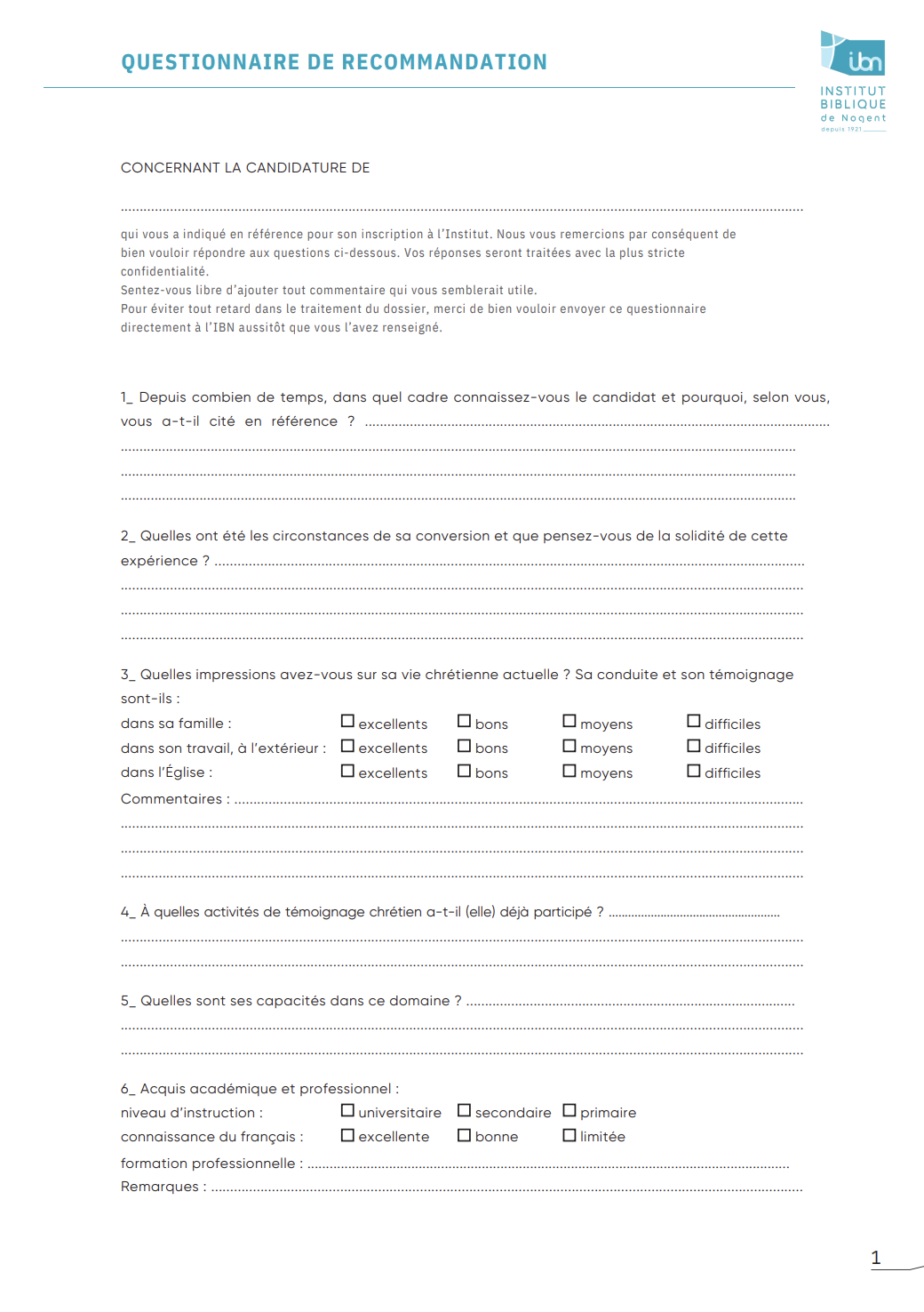 Questionnaire de recommandation