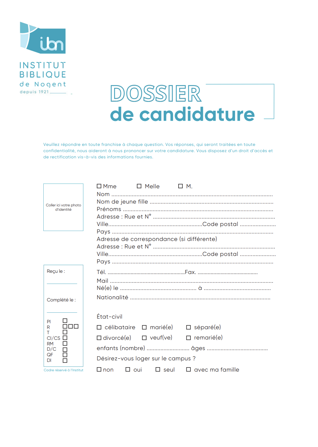 Dossier de candidature